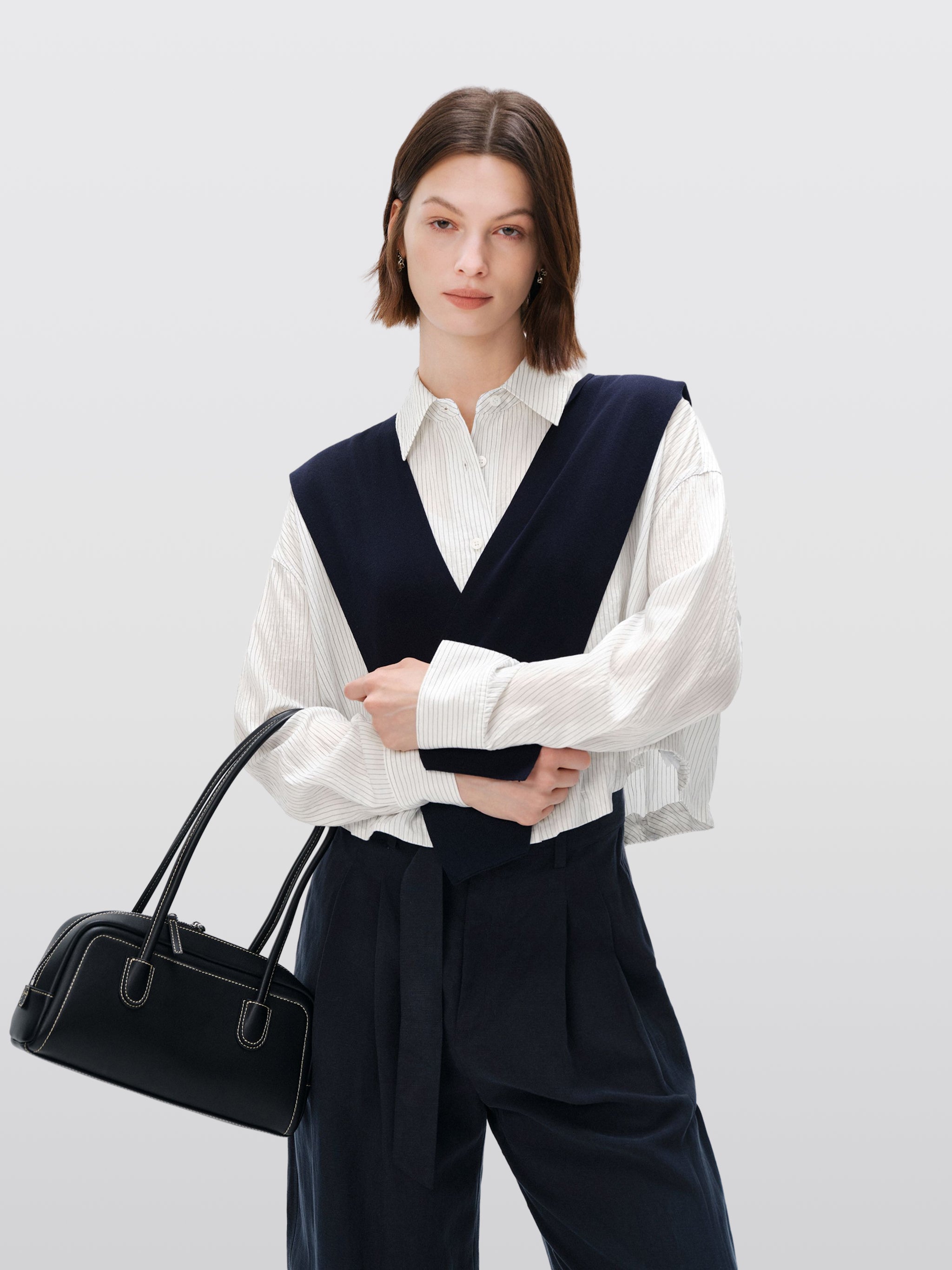Cropped Lyocell-Blend Striped Shirt