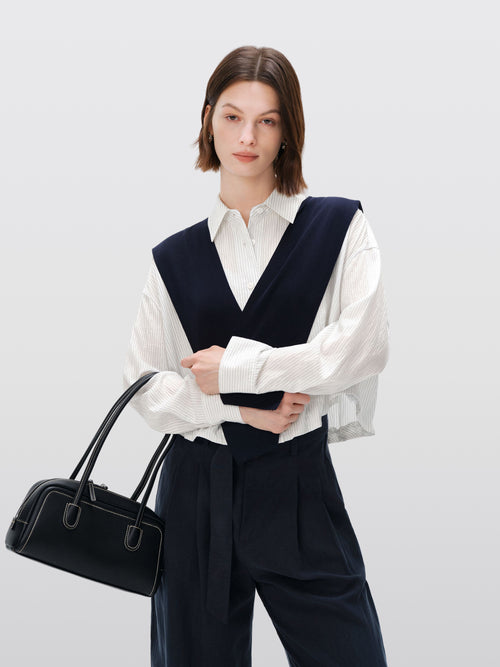 Load image 1 in gallery view. Cropped Lyocell-Blend Striped Shirt