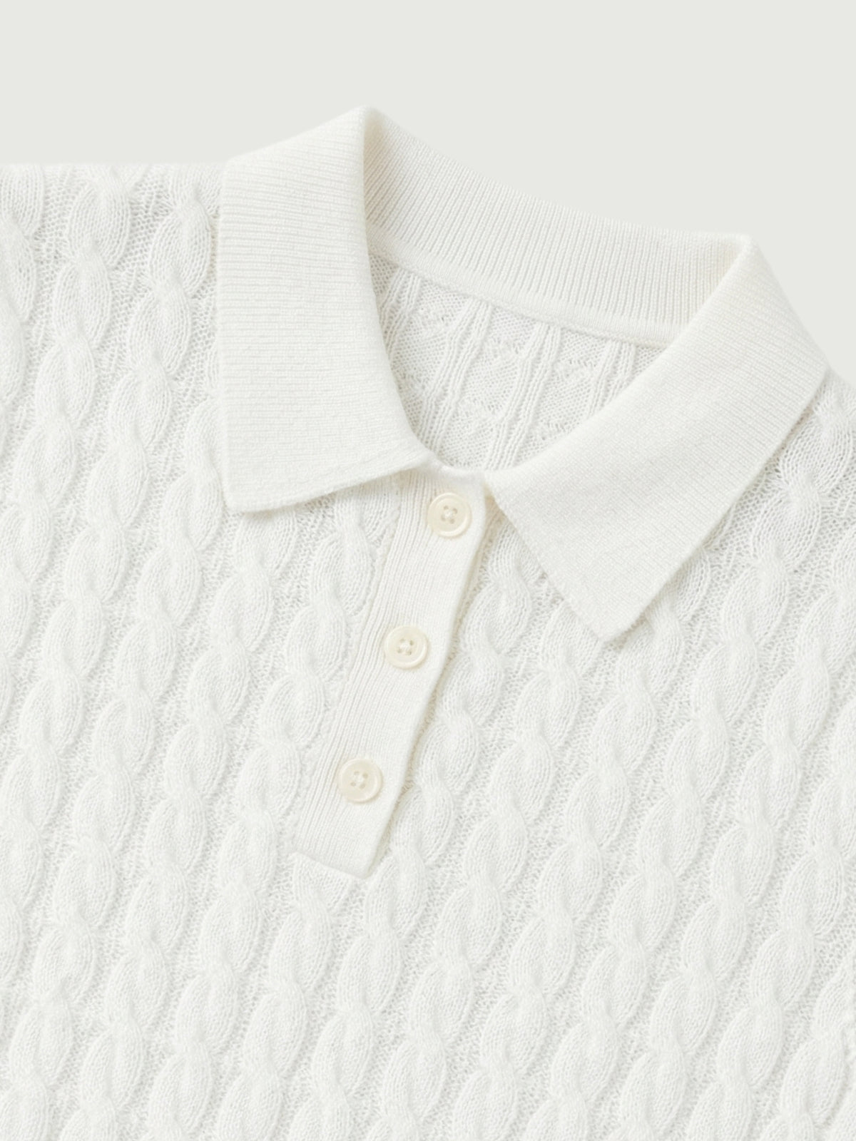 100% Pure Cashmere Cable-Knit Short Sleeve Polo