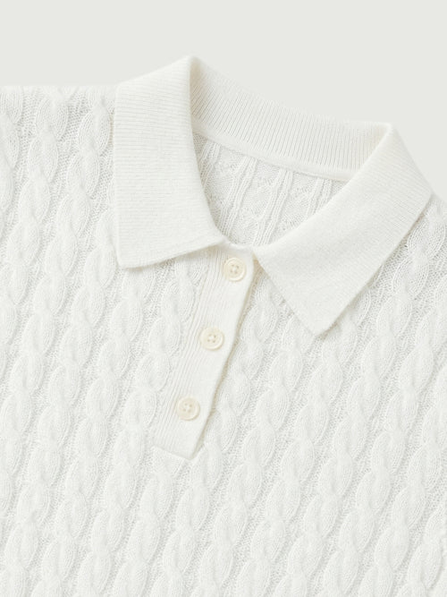 Load image 1 in gallery view. 100% Pure Cashmere Cable-Knit Short Sleeve Polo
