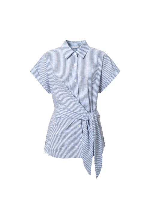Load image 1 in gallery view. Striped Cotton-Linen Tie-Waist Shirt
