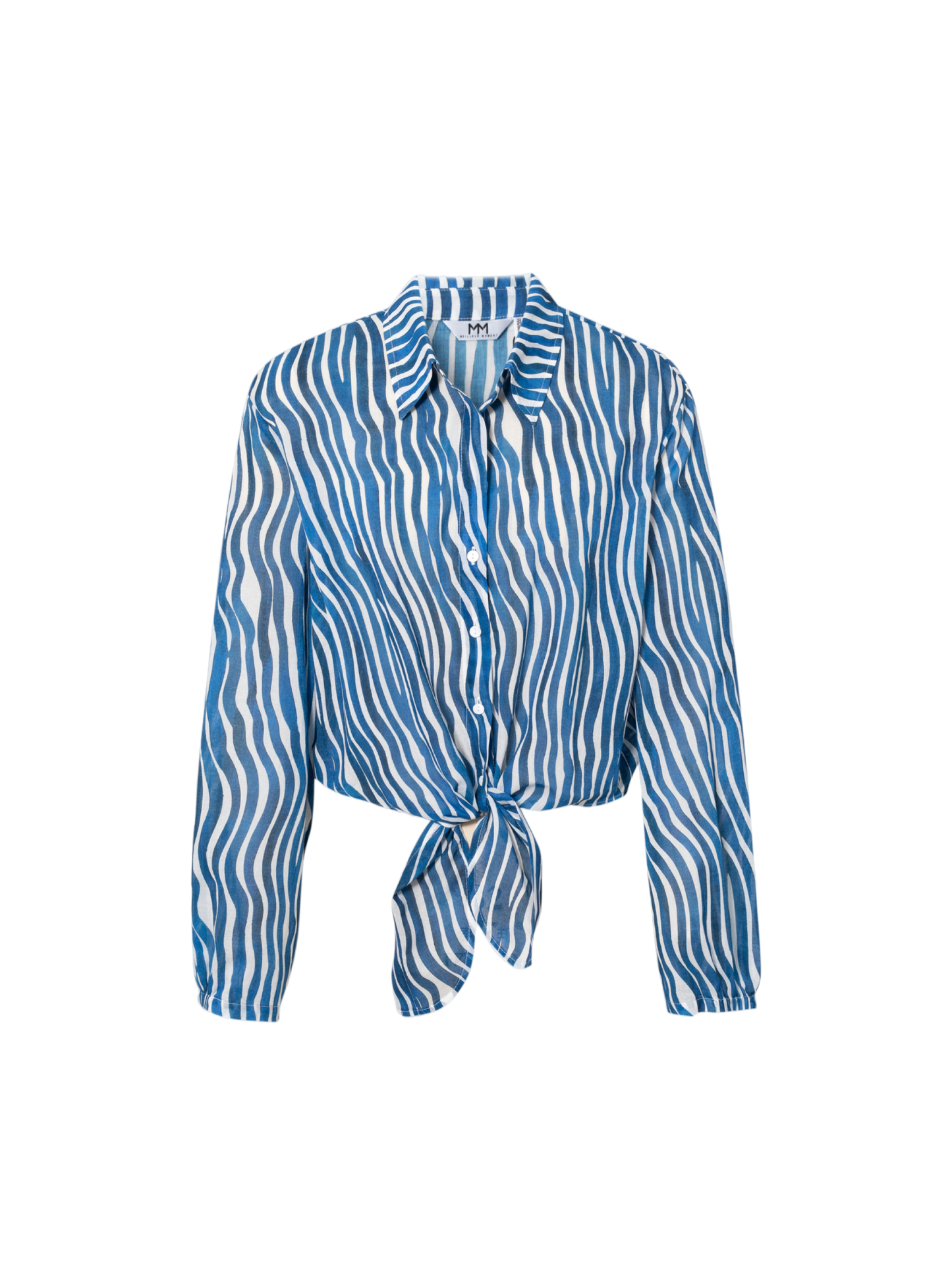 Cotton Front-Tie Cropped Stripe Blouse