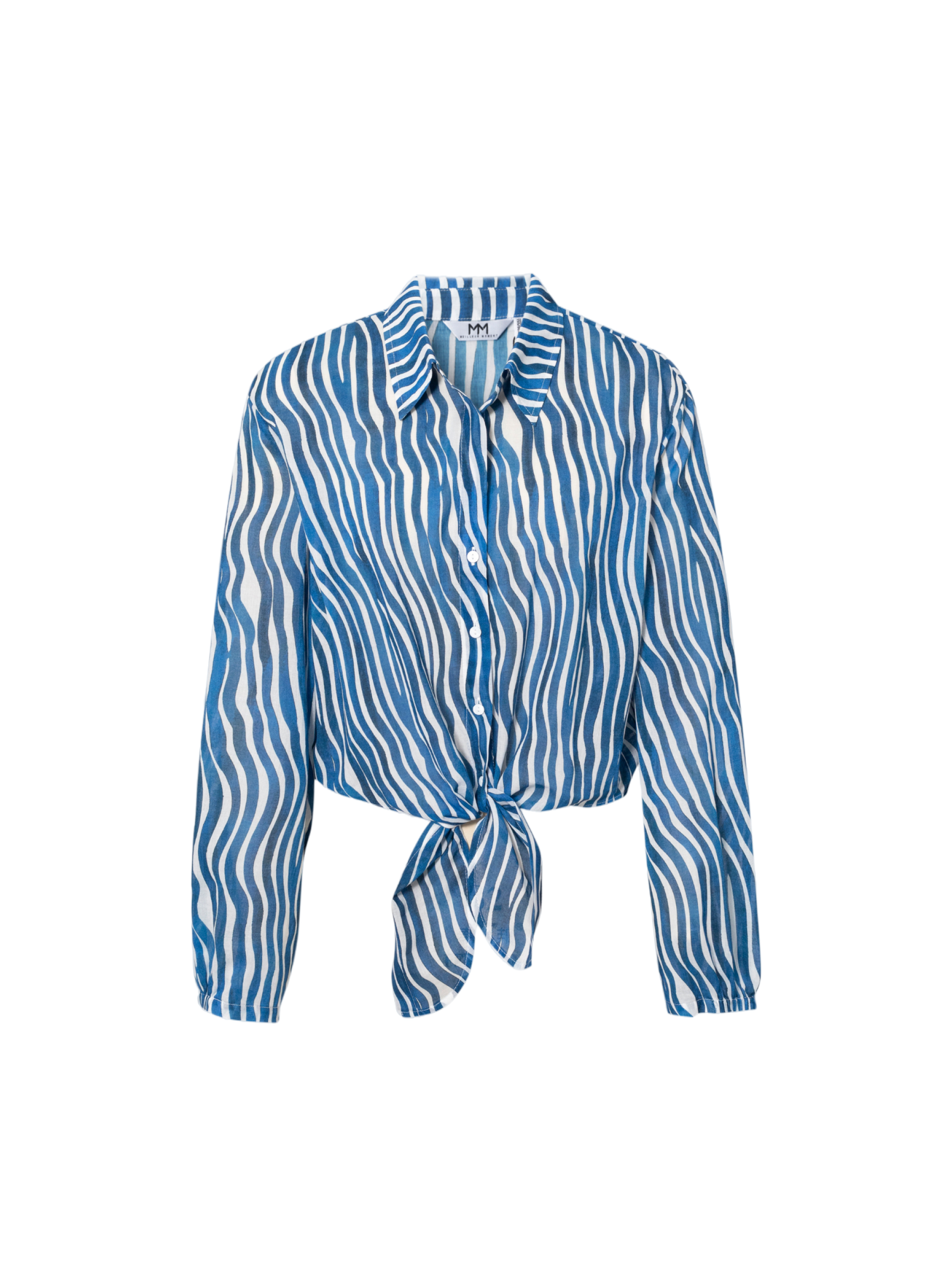 Cotton Front-Tie Cropped Stripe Blouse