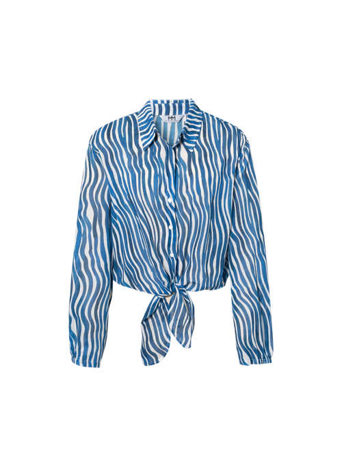 Load image 1 in gallery view. Cotton Front-Tie Cropped Stripe Blouse