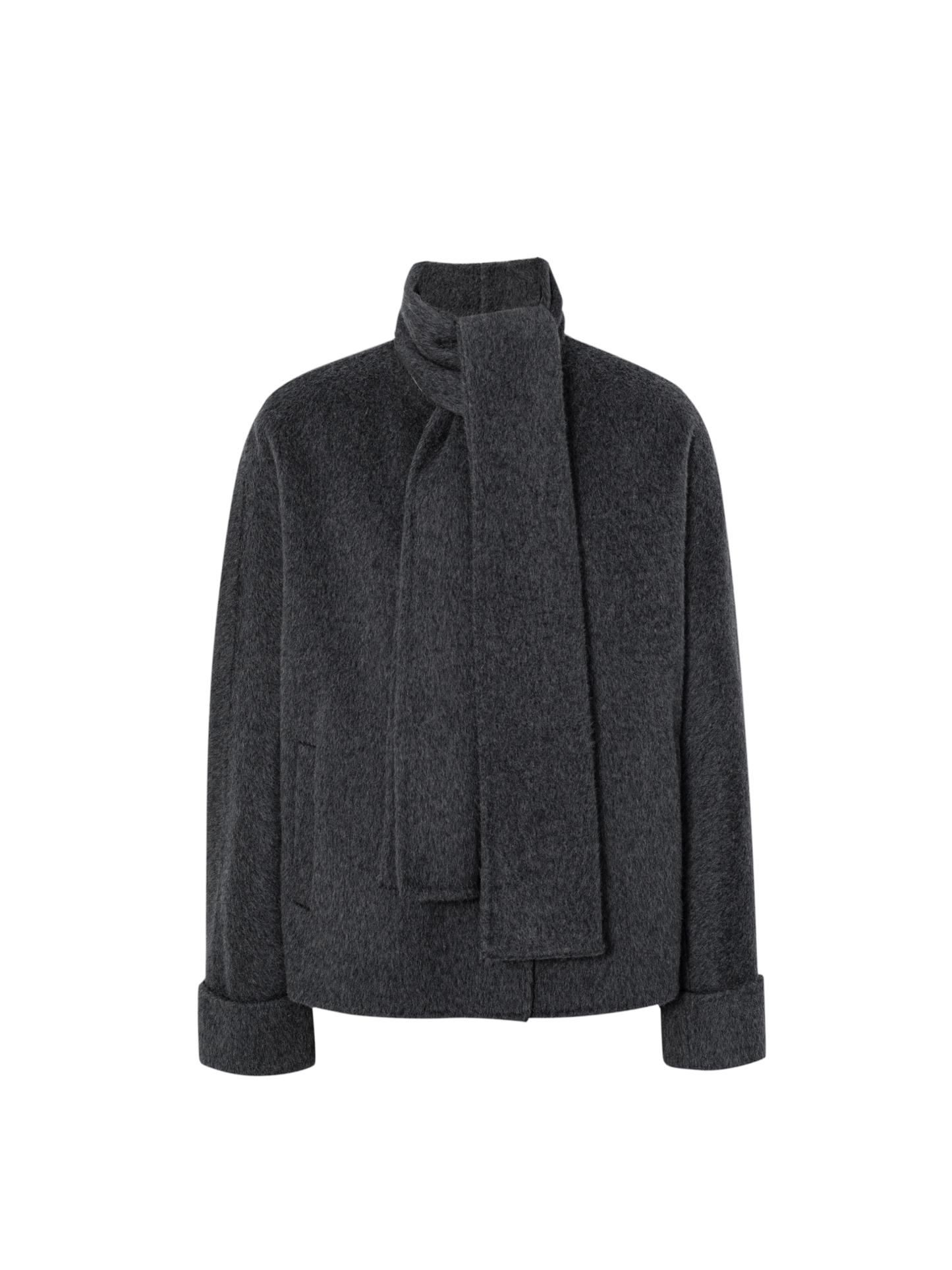 Scarf-Neck Wool-Blend Coat