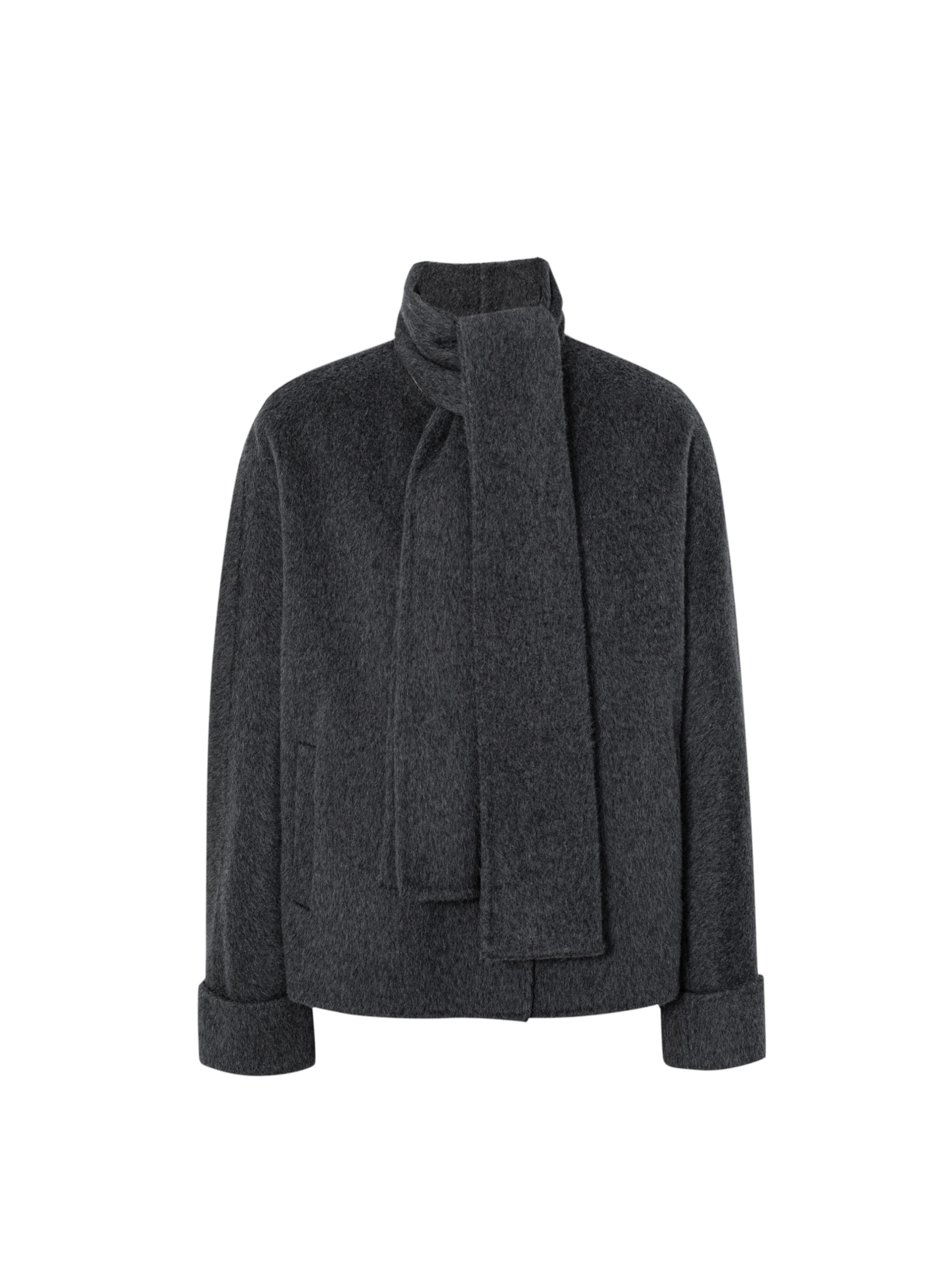 Scarf-Neck Wool-Blend Coat