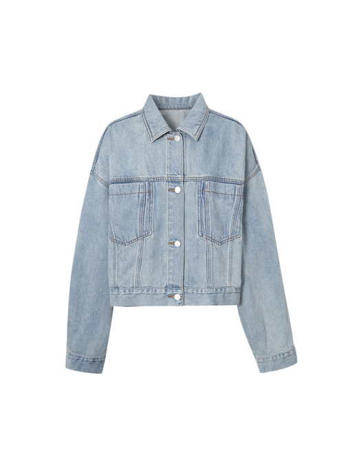 Load image 1 in gallery view. Washed Cotton Denim Trucker Jacket