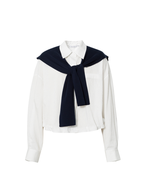 Load image 1 in gallery view. Cropped Lyocell-Blend Striped Shirt