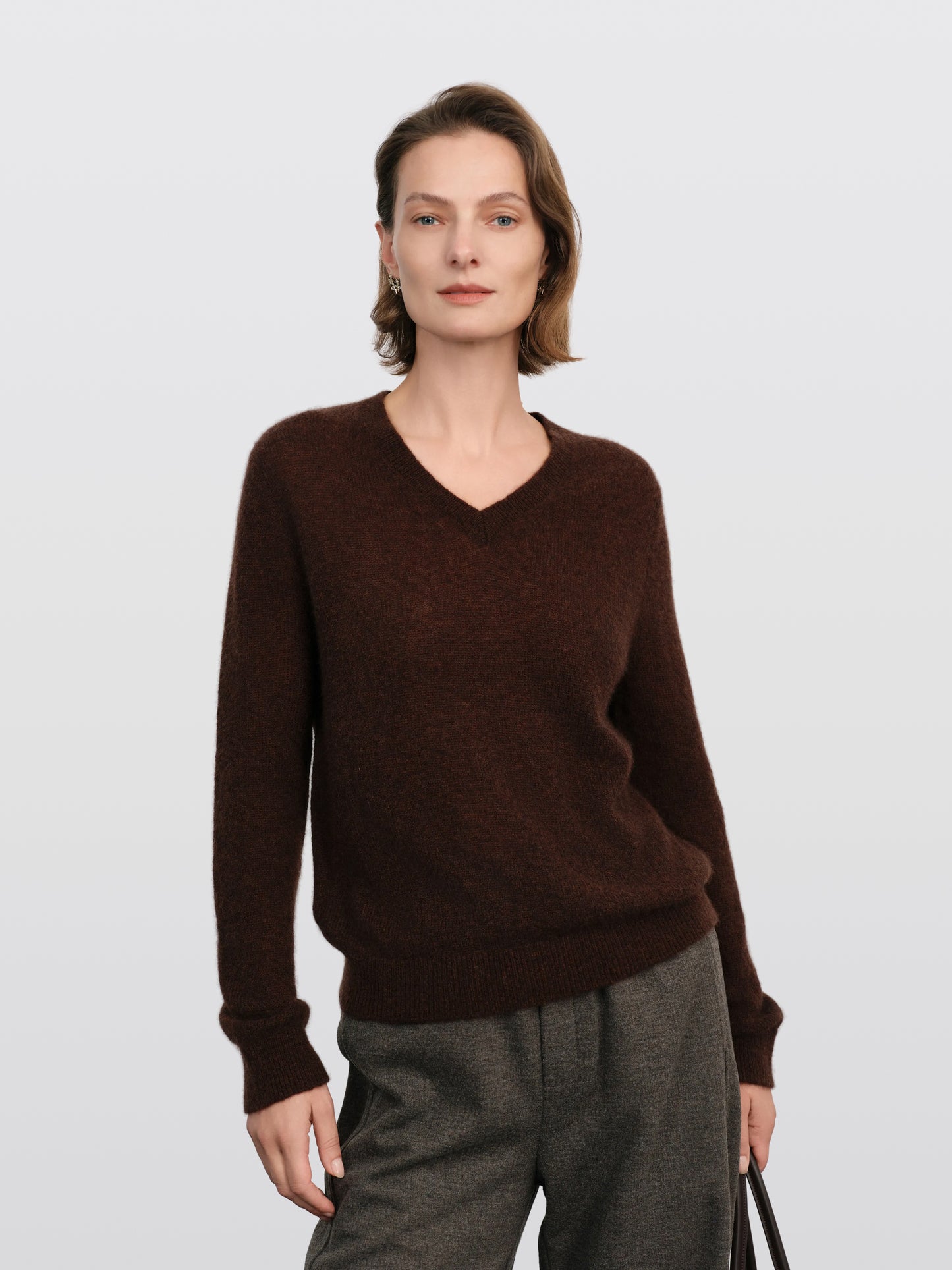 Brushed Cashmere-Silk V-Neck Sweater