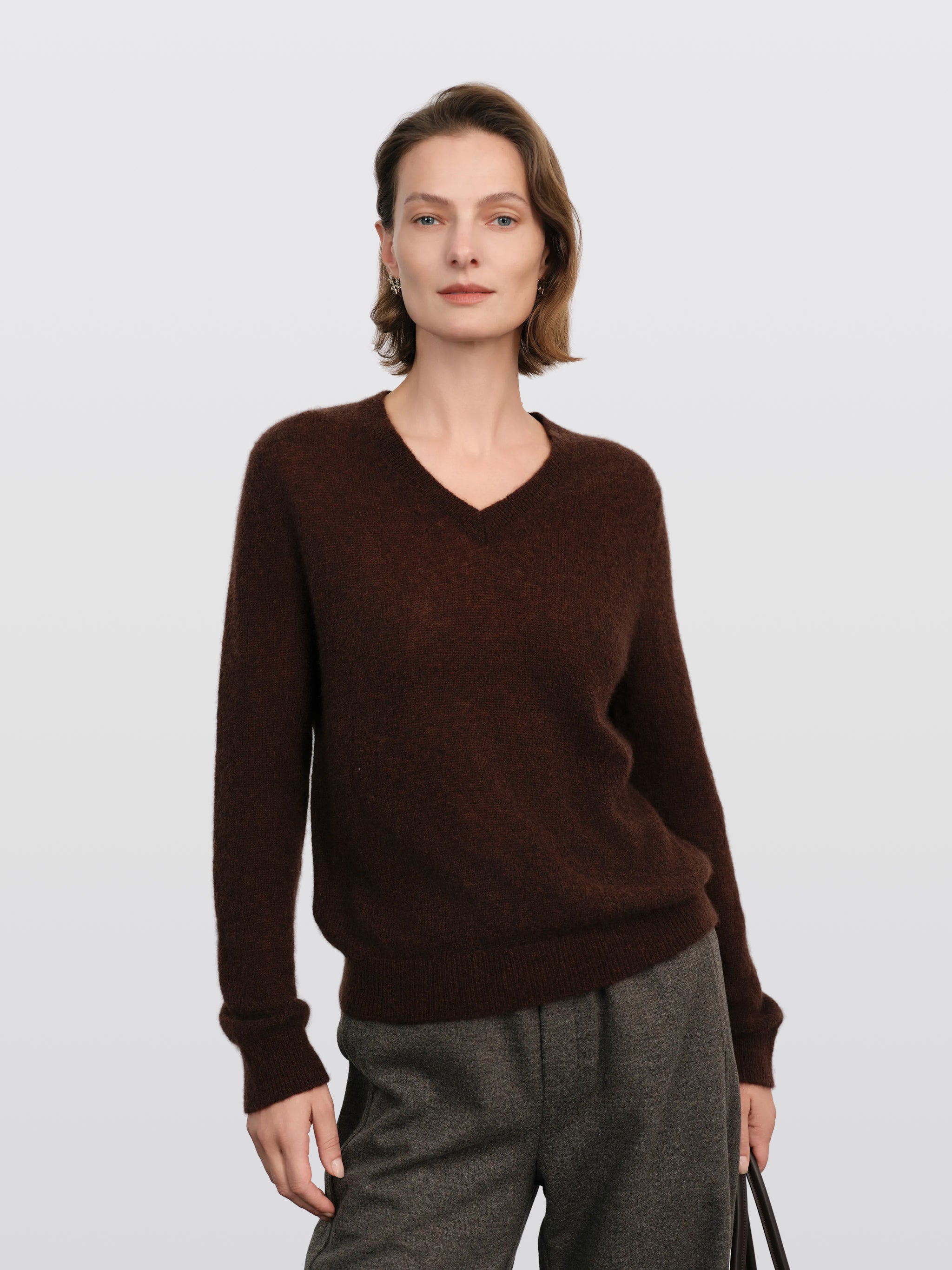 Brushed Cashmere-Silk V-Neck Sweater
