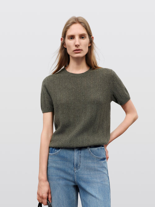 Load image 1 in gallery view. Crew Neck Short Sleeve Knit Sweater