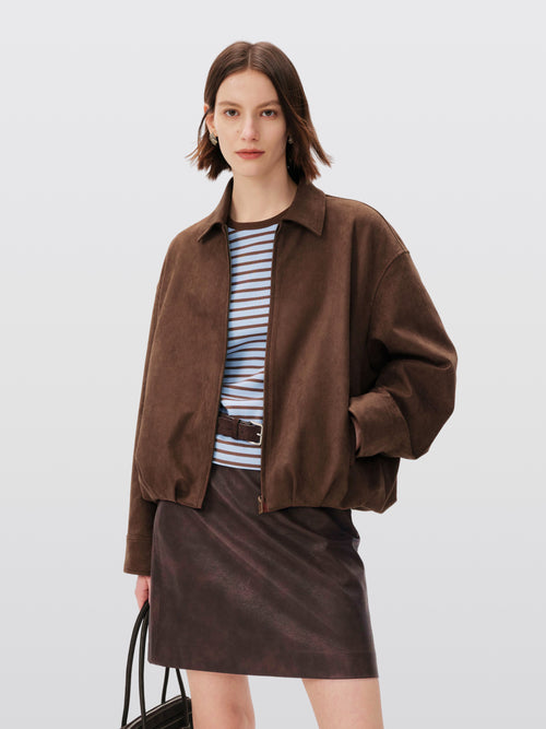 Load image 1 in gallery view. Soft Faux Suede Harrington Jacket