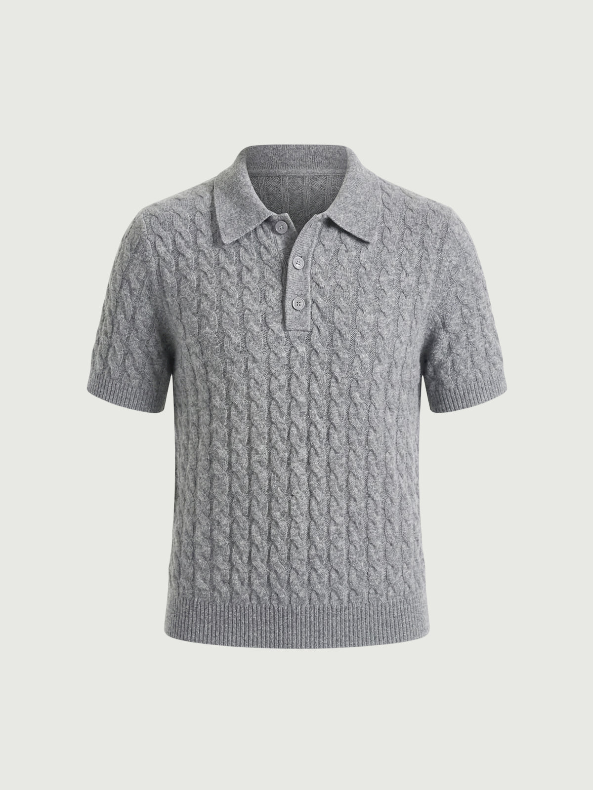 100% Pure Cashmere Cable-Knit Short Sleeve Polo