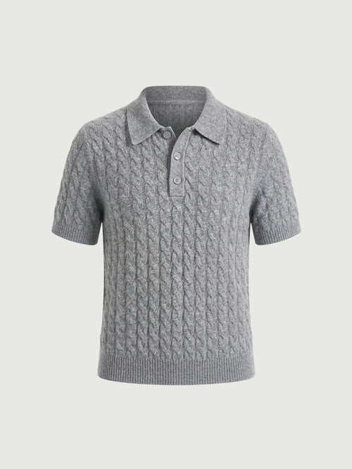 Load image 1 in gallery view. 100% Pure Cashmere Cable-Knit Short Sleeve Polo