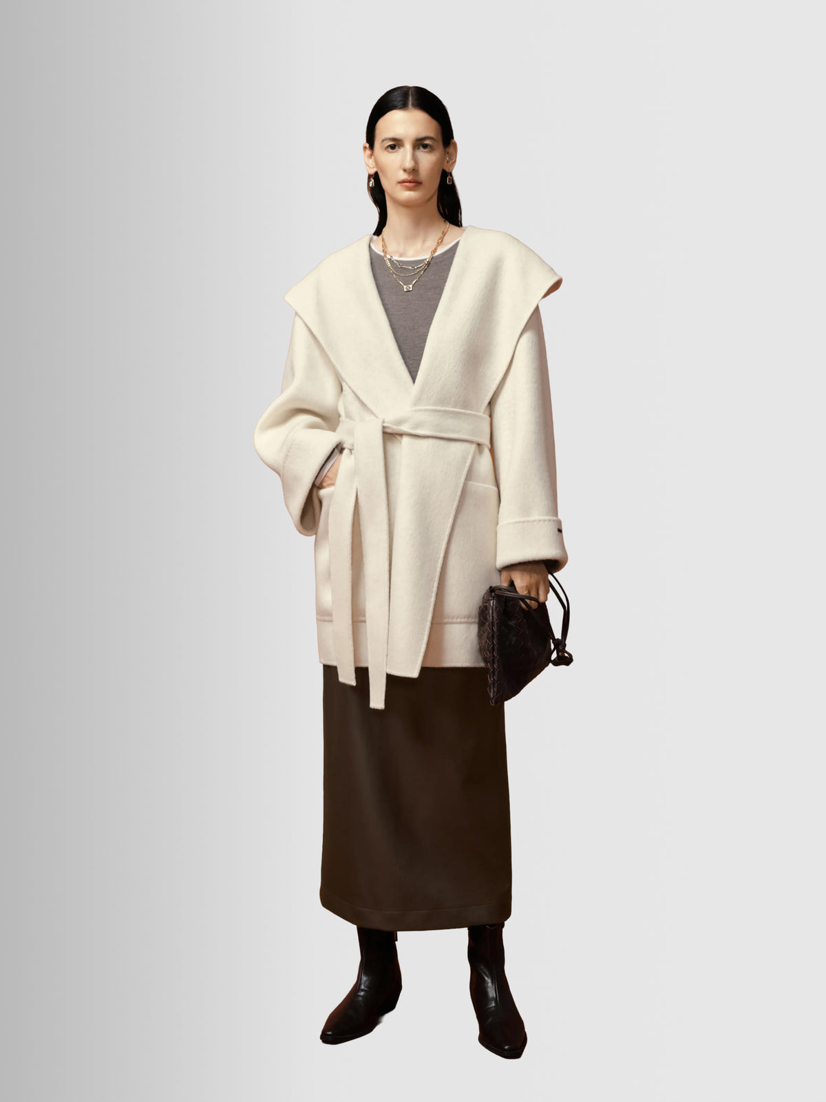 Hooded Belted Wool-Blend Coat