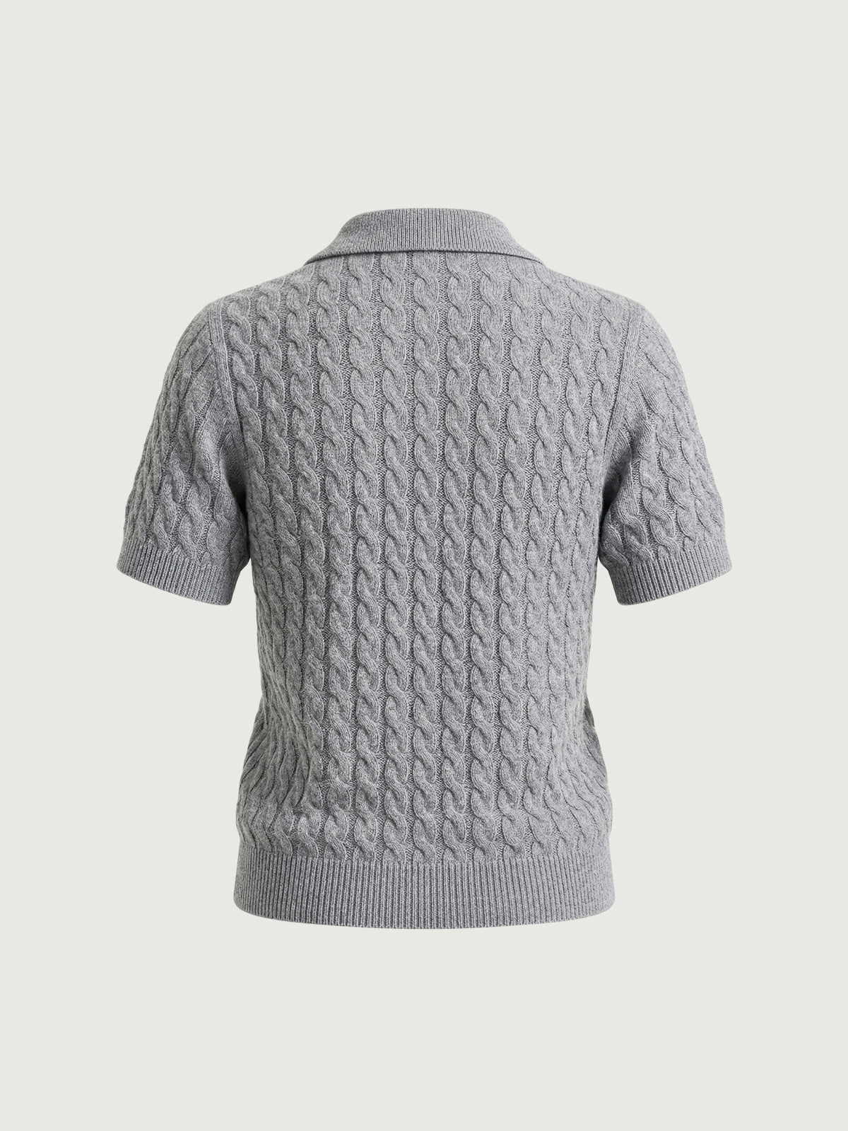 100% Pure Cashmere Cable-Knit Short Sleeve Polo