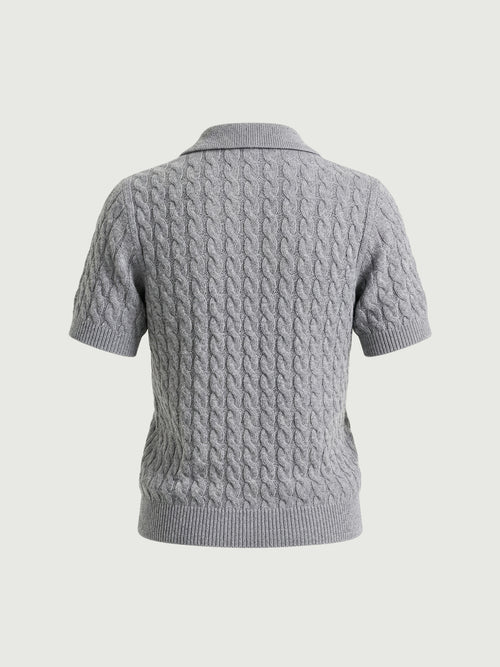 Load image 1 in gallery view. 100% Pure Cashmere Cable-Knit Short Sleeve Polo