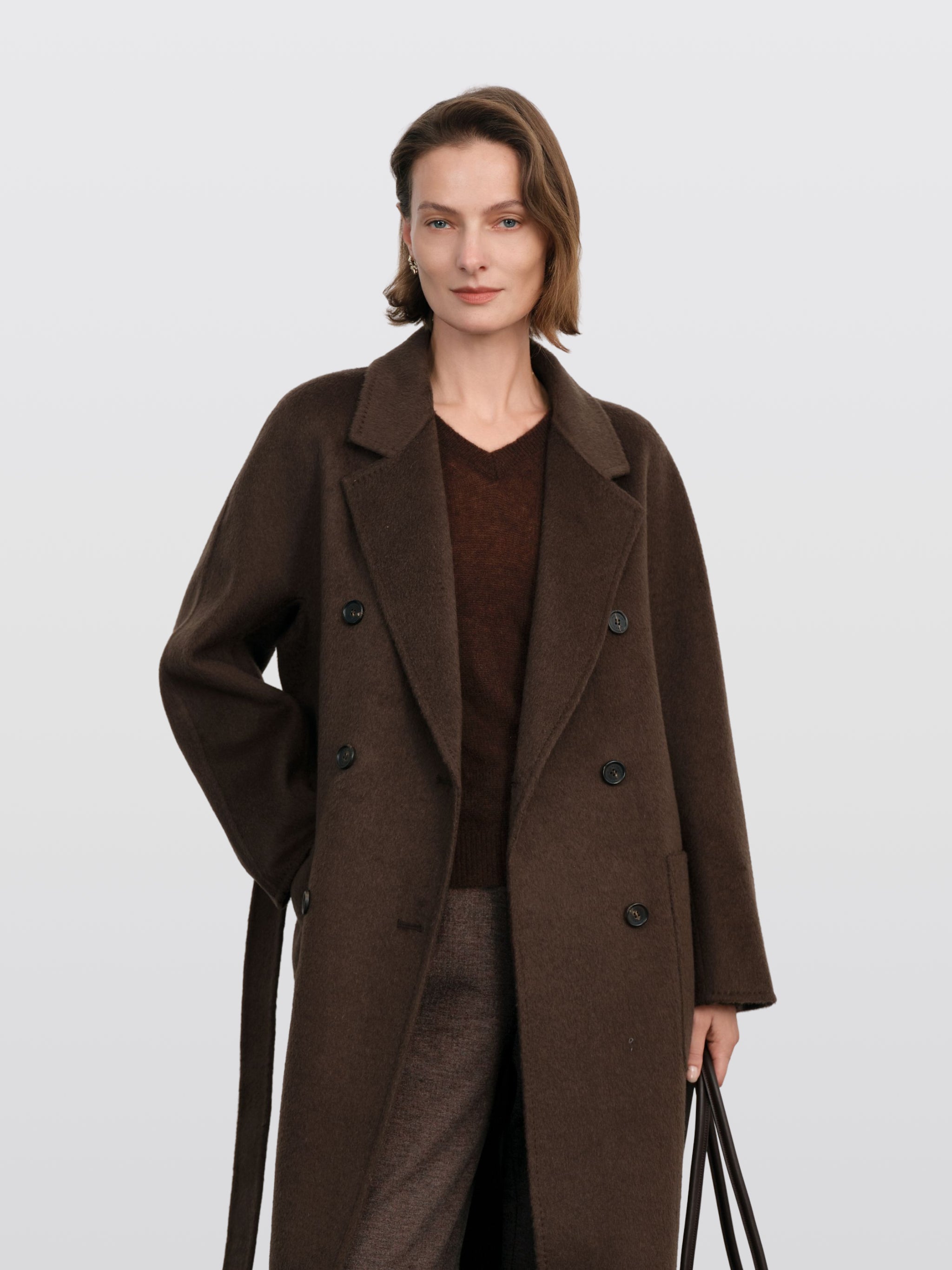Wool-Camel Blend Tie-Belt Coat