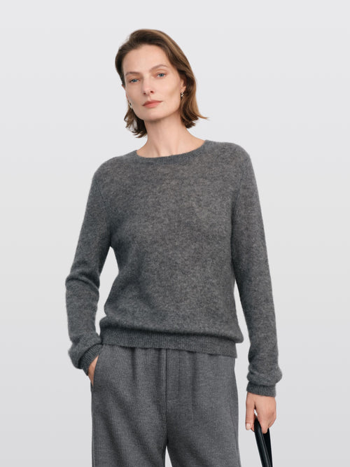 Load image 1 in gallery view. Cashmere-Silk Crewneck Knit Sweater
