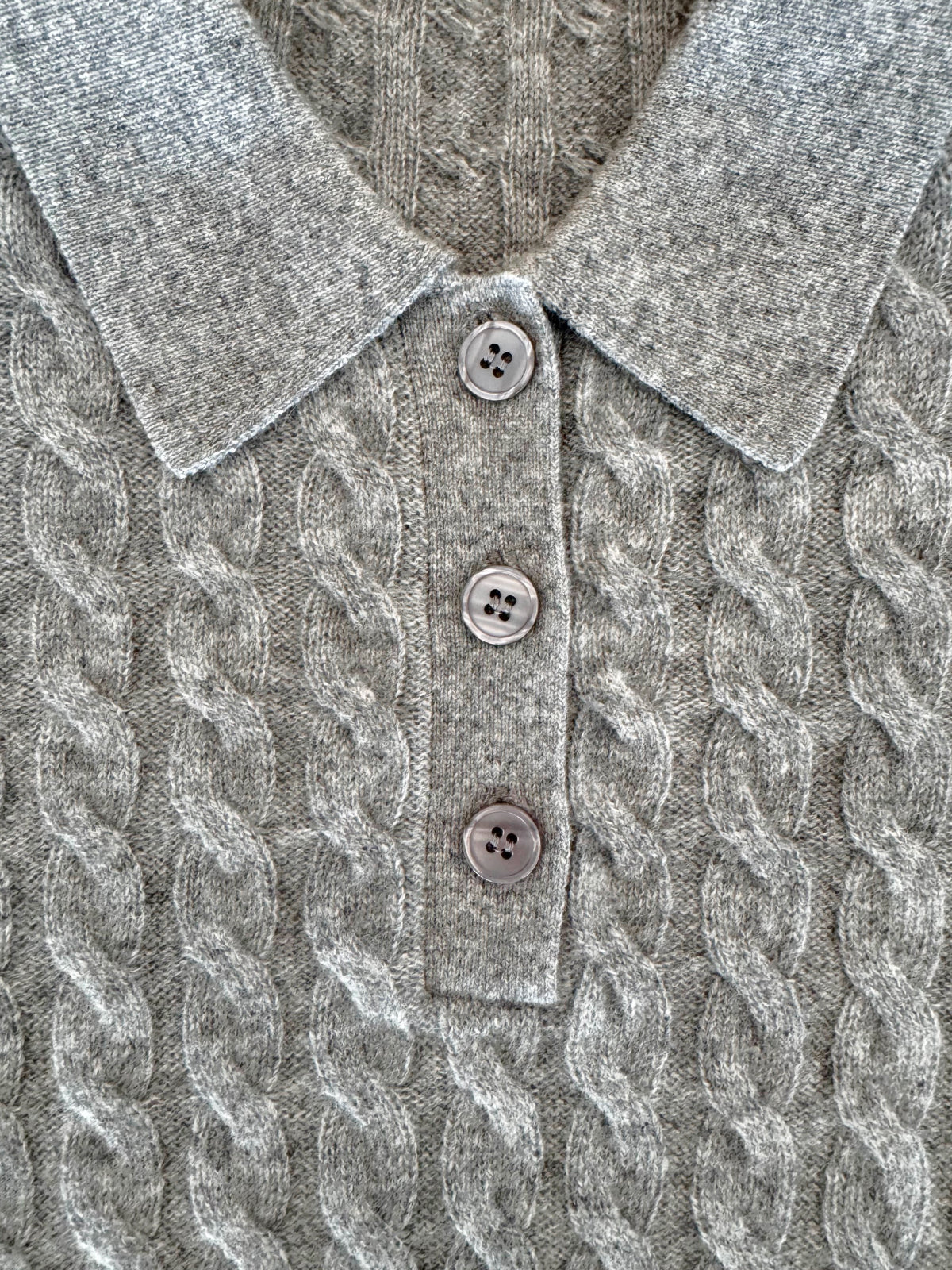 100% Pure Cashmere Cable-Knit Short Sleeve Polo