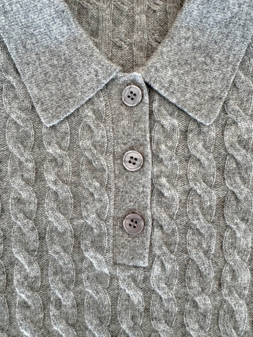 Load image 1 in gallery view. 100% Pure Cashmere Cable-Knit Short Sleeve Polo