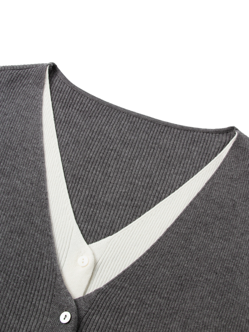 Load image 1 in gallery view. V-Neck Sleeveless Mock-Layered Cardigan