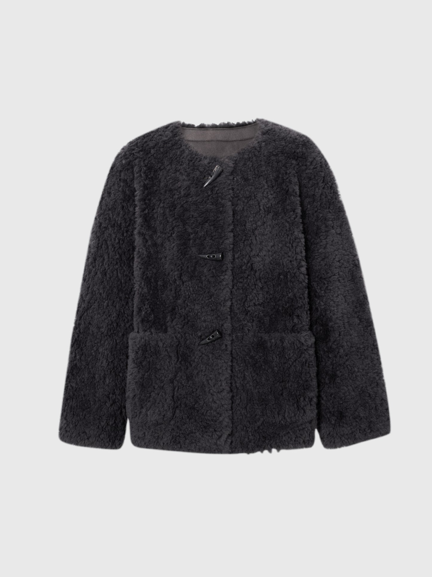 Pure Wool Shearling Jacket with Structured Collar