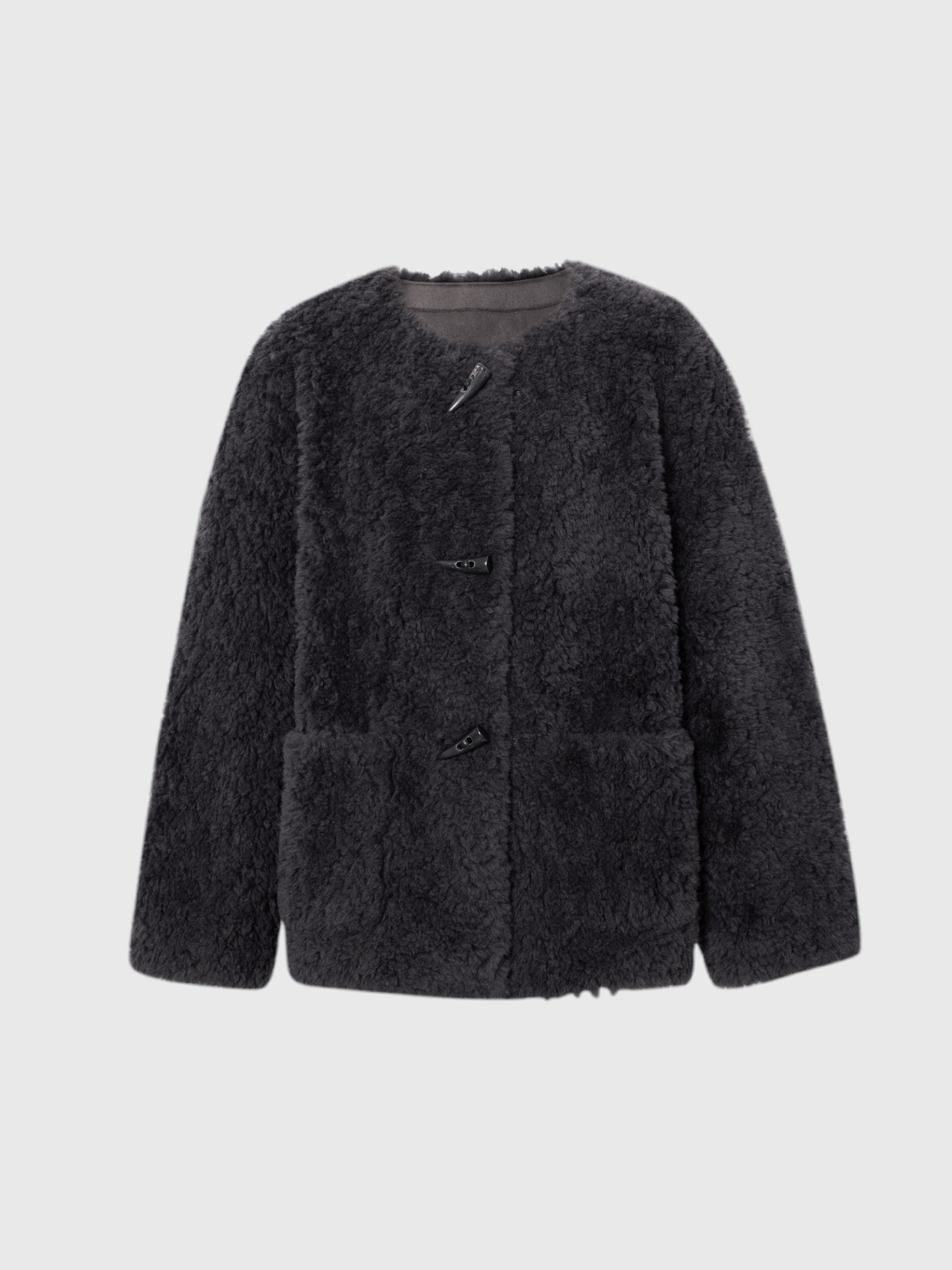 Pure Wool Shearling Jacket with Structured Collar
