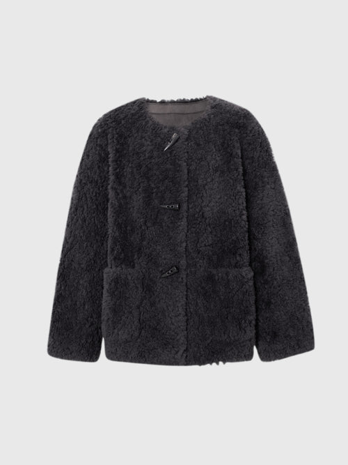 Load image 1 in gallery view. Pure Wool Shearling Jacket with Structured Collar