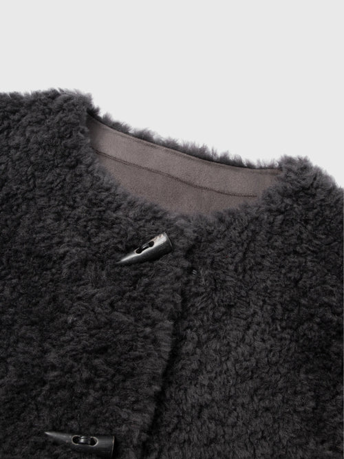 Load image 1 in gallery view. Pure Wool Shearling Jacket with Structured Collar
