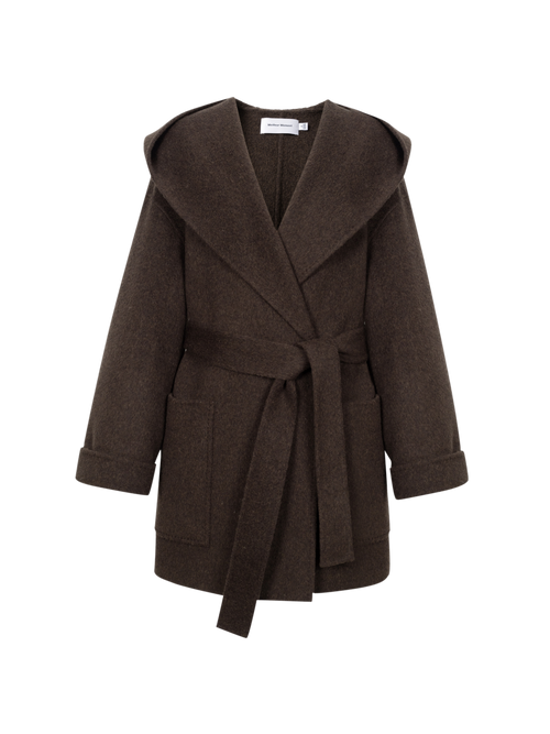 Load image 1 in gallery view. Hooded Belted Wool-Blend Coat