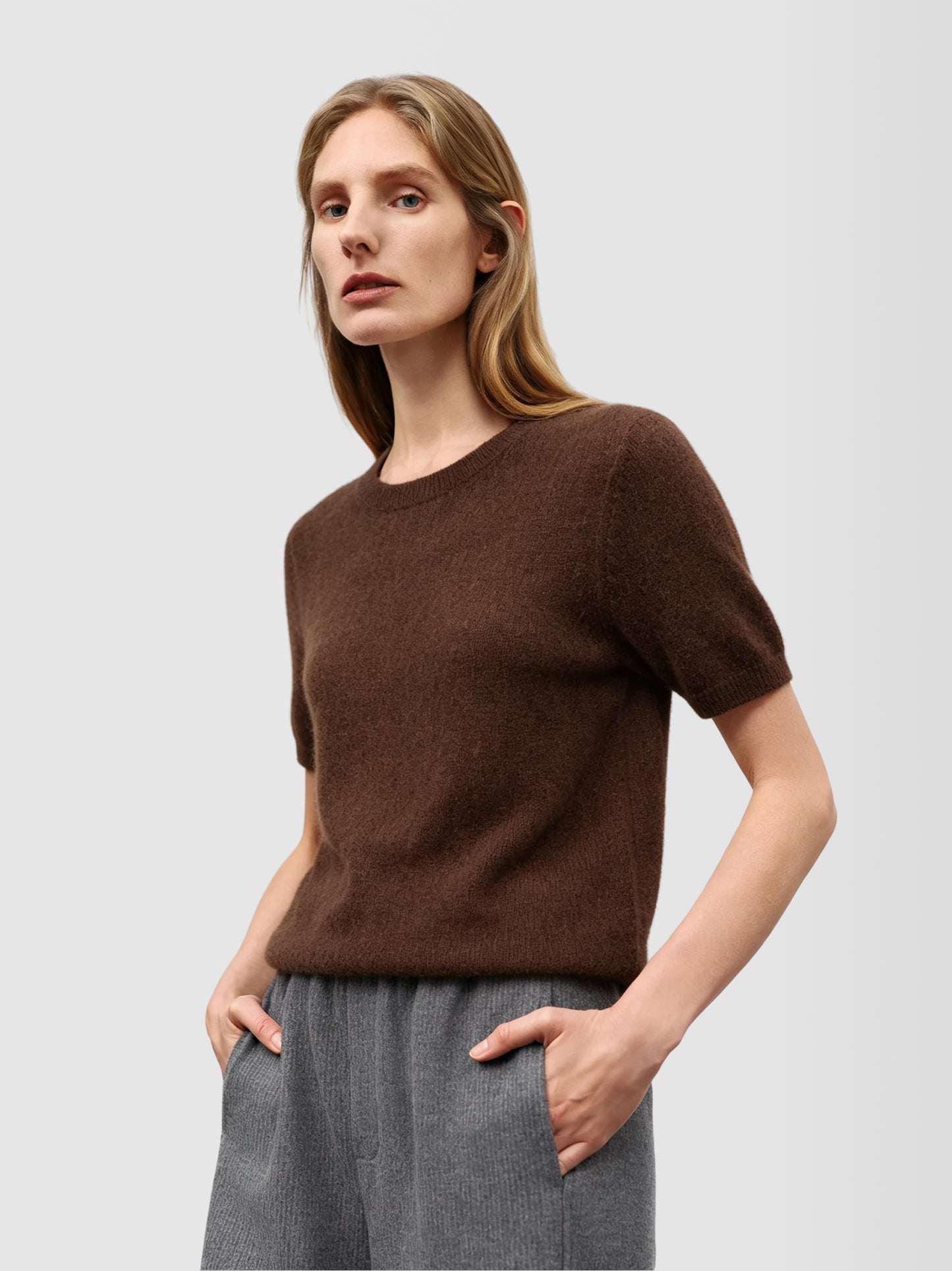 Lightweight Cashmere-Silk Short-Sleeve Sweater