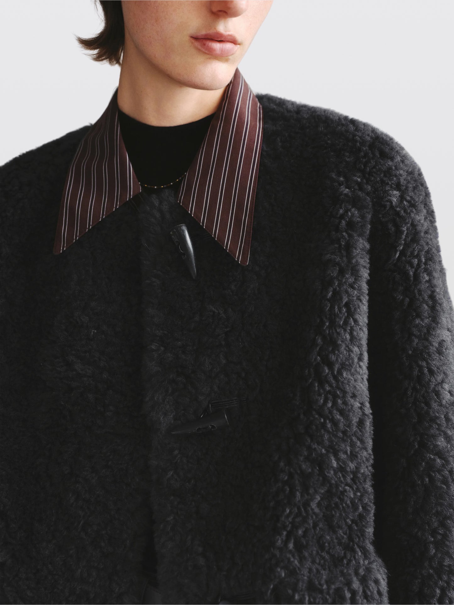 Pure Wool Shearling Jacket with Structured Collar