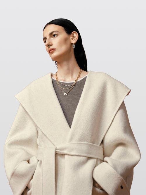 Load image 1 in gallery view. Hooded Belted Wool-Blend Coat