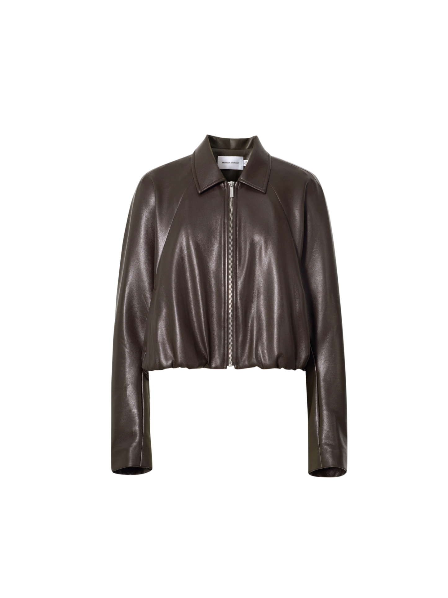 Brown Cropped Leather Raglan Jacket
