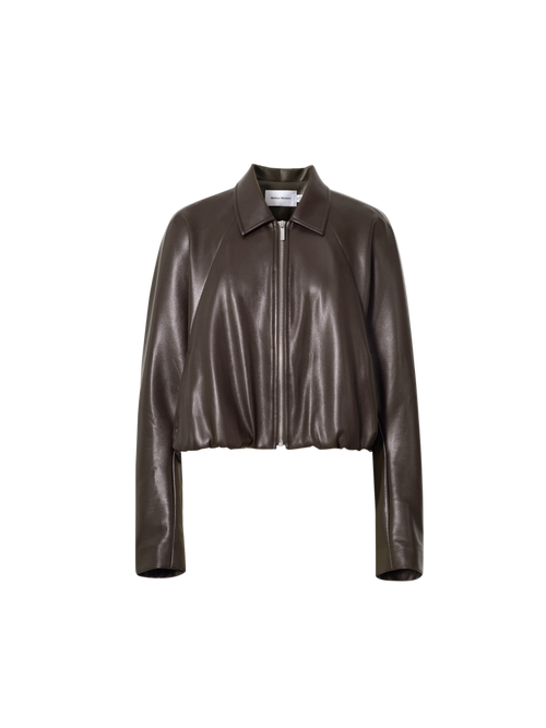 Load image 1 in gallery view. Brown Cropped Leather Raglan Jacket