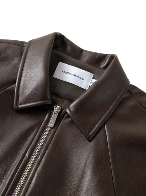 Load image 1 in gallery view. Brown Cropped Leather Raglan Jacket