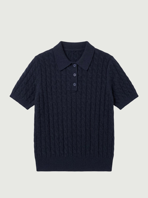 Load image 1 in gallery view. 100% Pure Cashmere Cable-Knit Short Sleeve Polo