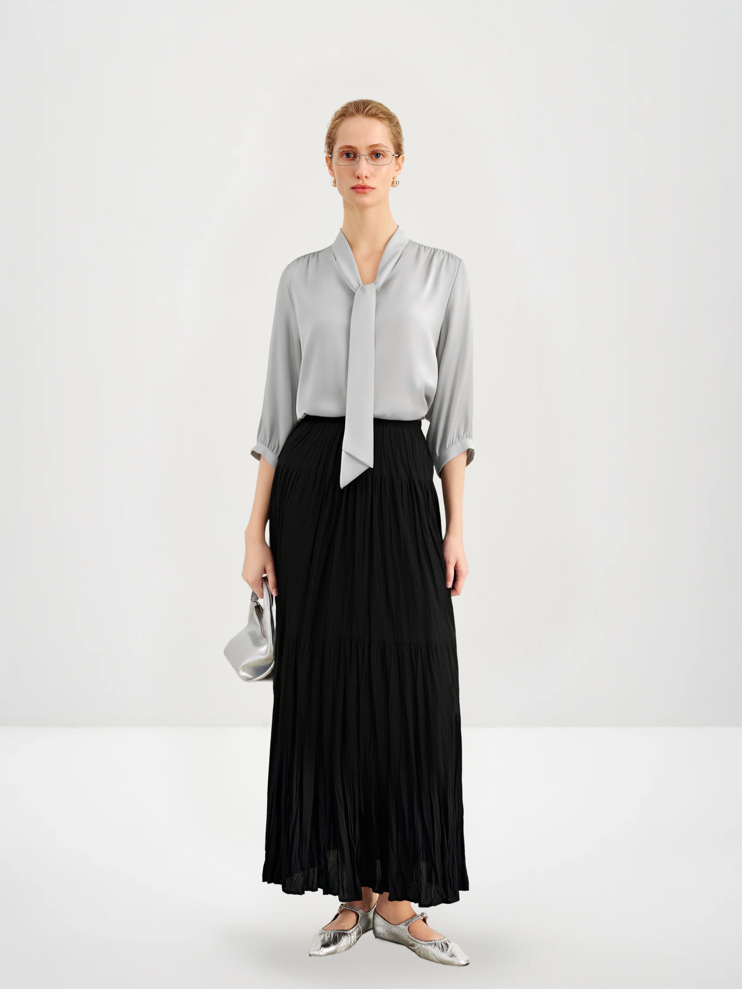 Tie Neck Silk Blouse