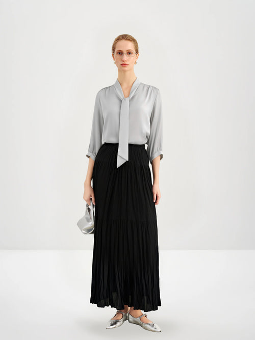 Load image 1 in gallery view. Tie Neck Silk Blouse
