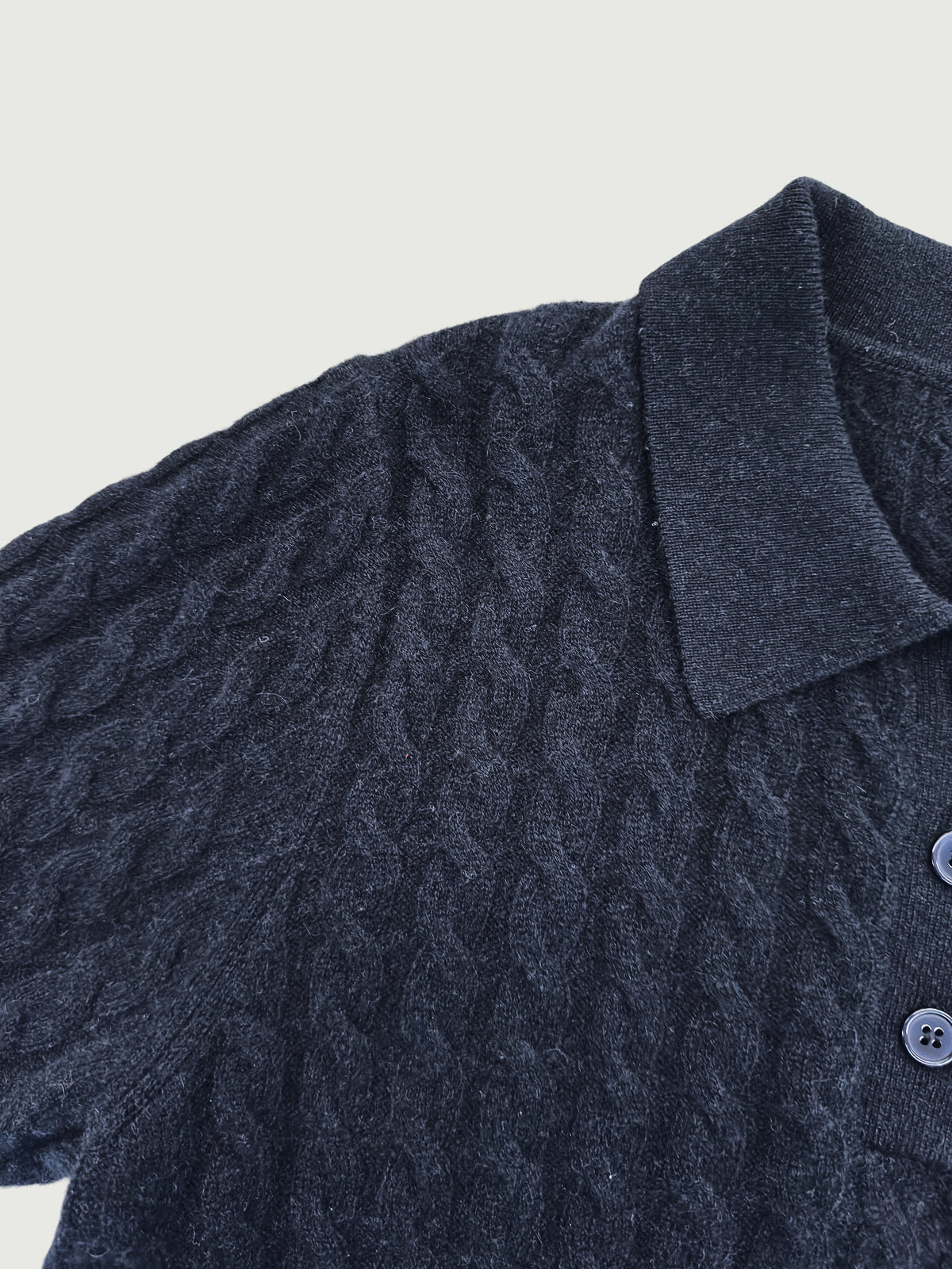 100% Pure Cashmere Cable-Knit Short Sleeve Polo