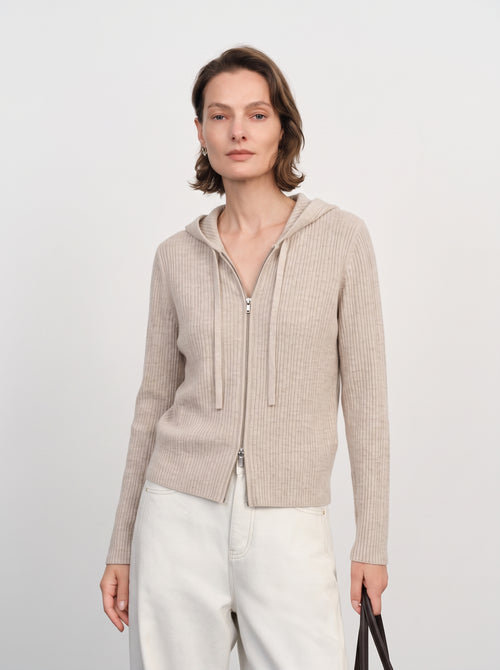 Load image 1 in gallery view. Rib-Knit Cashmere Zip Hoodie
