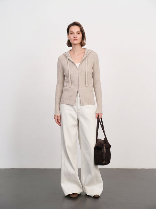 Load image 1 in gallery view. Rib-Knit Cashmere Zip Hoodie