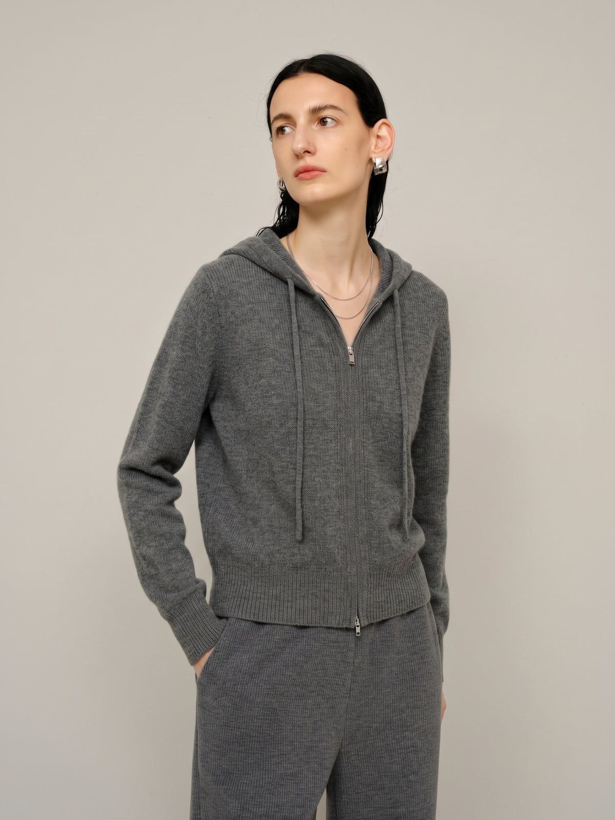 Cashmere Zip-Up Hooded Sweater