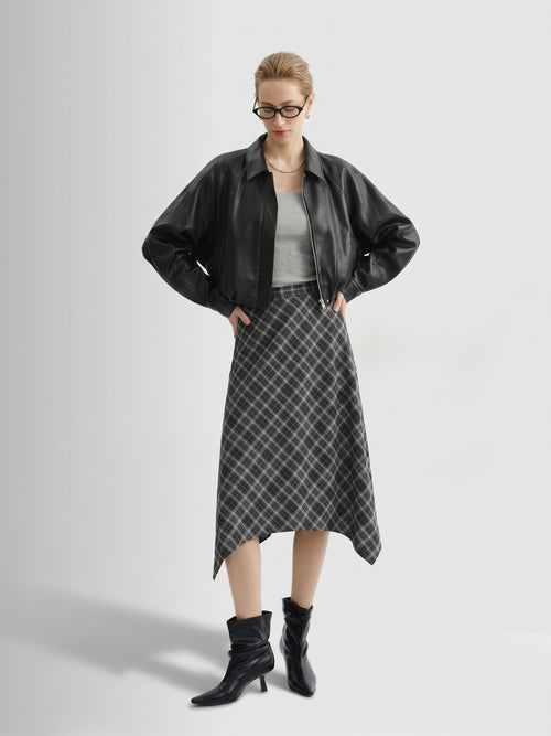 Load image 1 in gallery view. Black Cropped Faux-Leather Zip Jacket