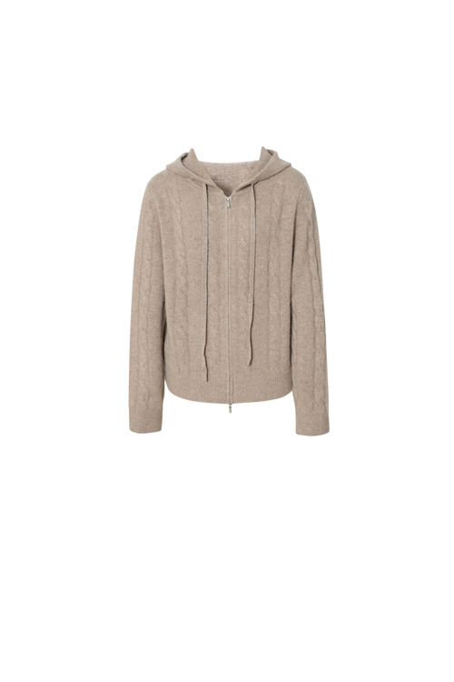 Load image 1 in gallery view. Cable Knit Cashmere Hooded Cardigan