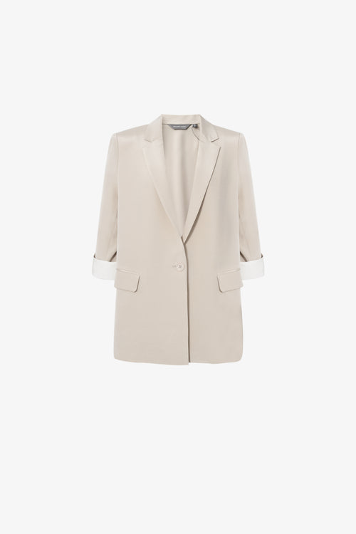 Load image 1 in gallery view. Relaxed-Fit Structured Shoulder V-Neck Short-Sleeve Blazer