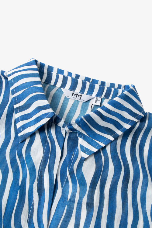 Load image 1 in gallery view. Cotton Front-Tie Cropped Stripe Blouse