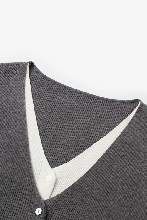 Load image 1 in gallery view. V-Neck Sleeveless Mock-Layered Cardigan