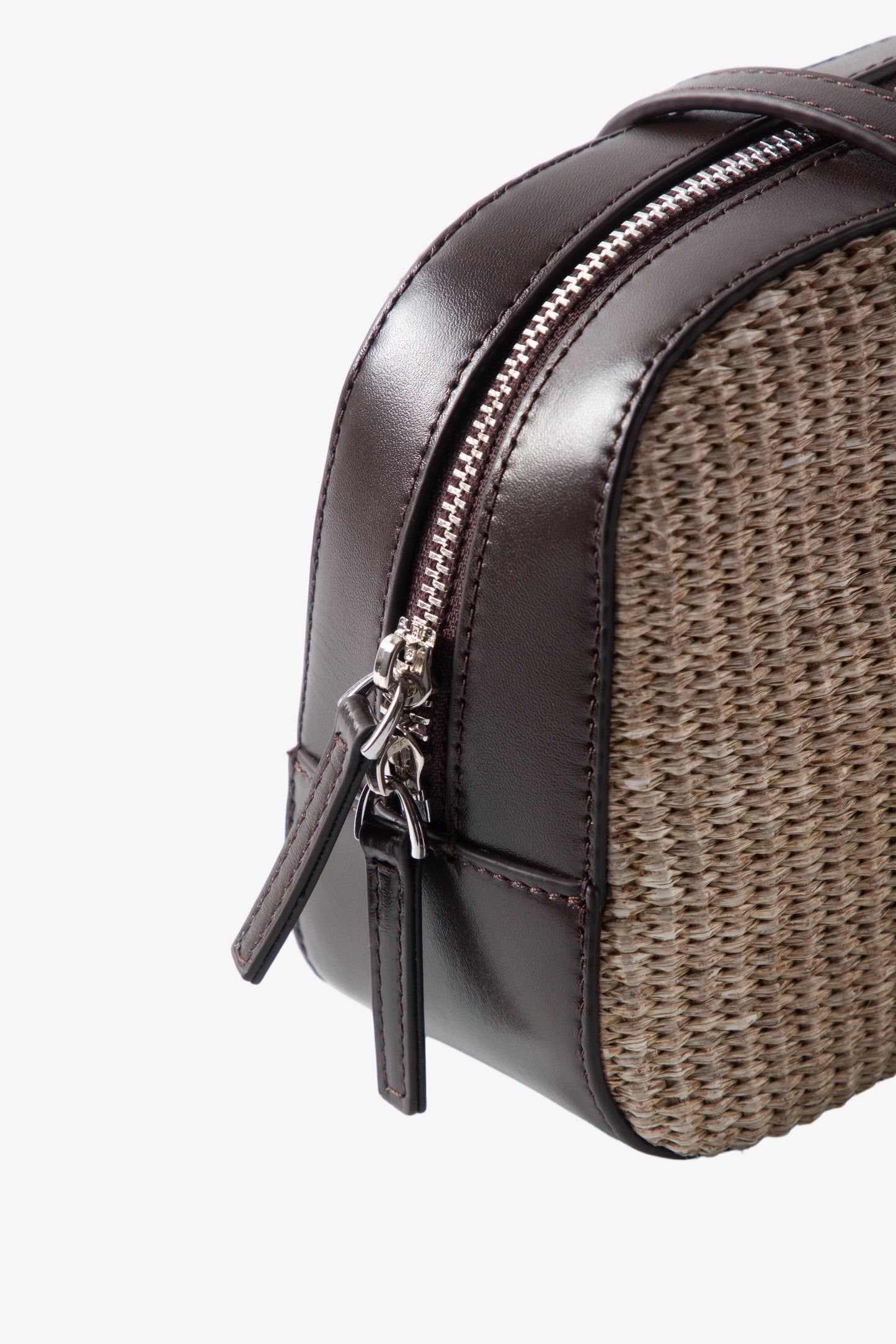 Woven Leather-Trim Shoulder Bag